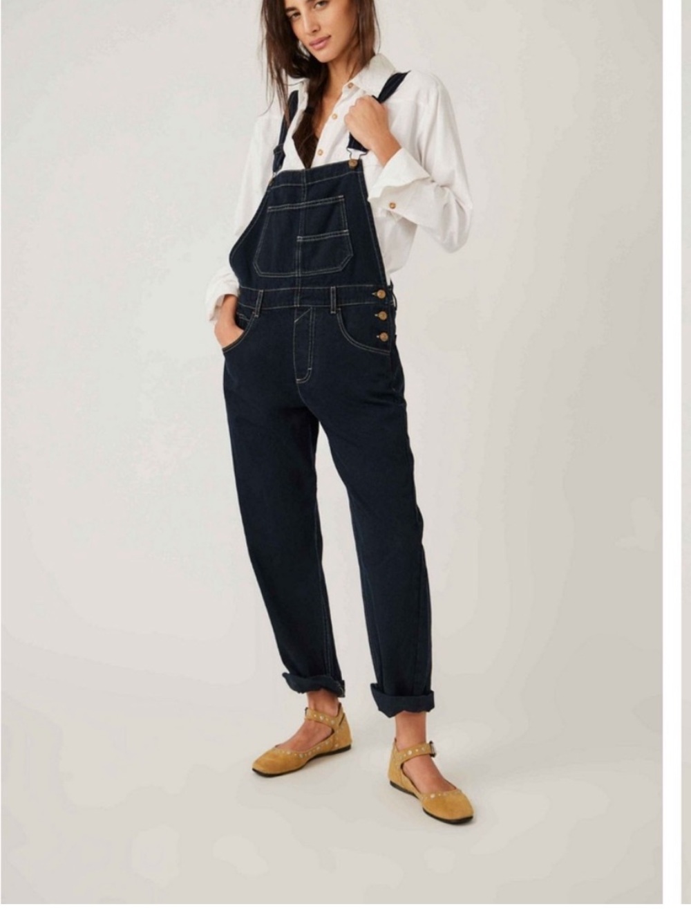 Free People We The Free Ziggy Denim Wide Leg Overalls - Size Medium